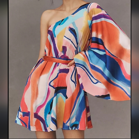 BHLDN Dresses & Skirts - FLAWED BHLDN Stevie One-Shoulder Satin Mini Dress Size M